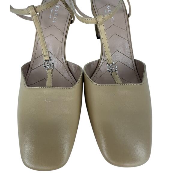 Gucci Nappa Leather T-Strap Marmont Double G Sand Slingback 37 - Picture 11 of 16